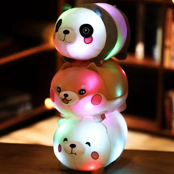 Kūrybos Šviesą LED White Bear&Panda&Shiba Inu Iškamšos Pliušinis Žaislas Spalvinga Žėrintis Fluorescentinė Kalėdų Dovana Pagalvės
