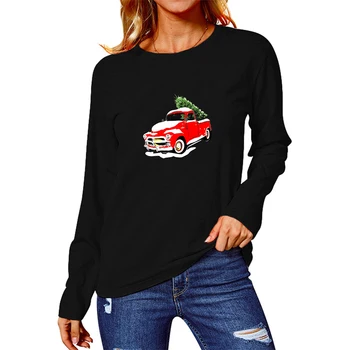 Pavasarį, Rudenį Paprasta Negabaritinių Long sleeve T shirt Harajuku Kalėdų Viršūnes Moterų Mados Sunkvežimių Spausdinti marškinėliai 90s, baltus Drabužius