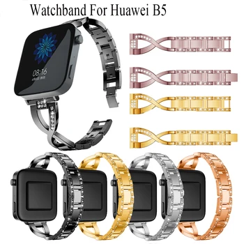 Prabanga kalnų krištolas, nerūdijančio plieno, dirželiai 18mm Watchband Už Huawei B5 band apyrankę pakeisti Apyrankės Už Huawei žiūrėti B5 dirželis